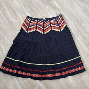 Acorn Women’s Embroidered Navy Green Red White Ribbons 100% Cotton Skirt Size 2